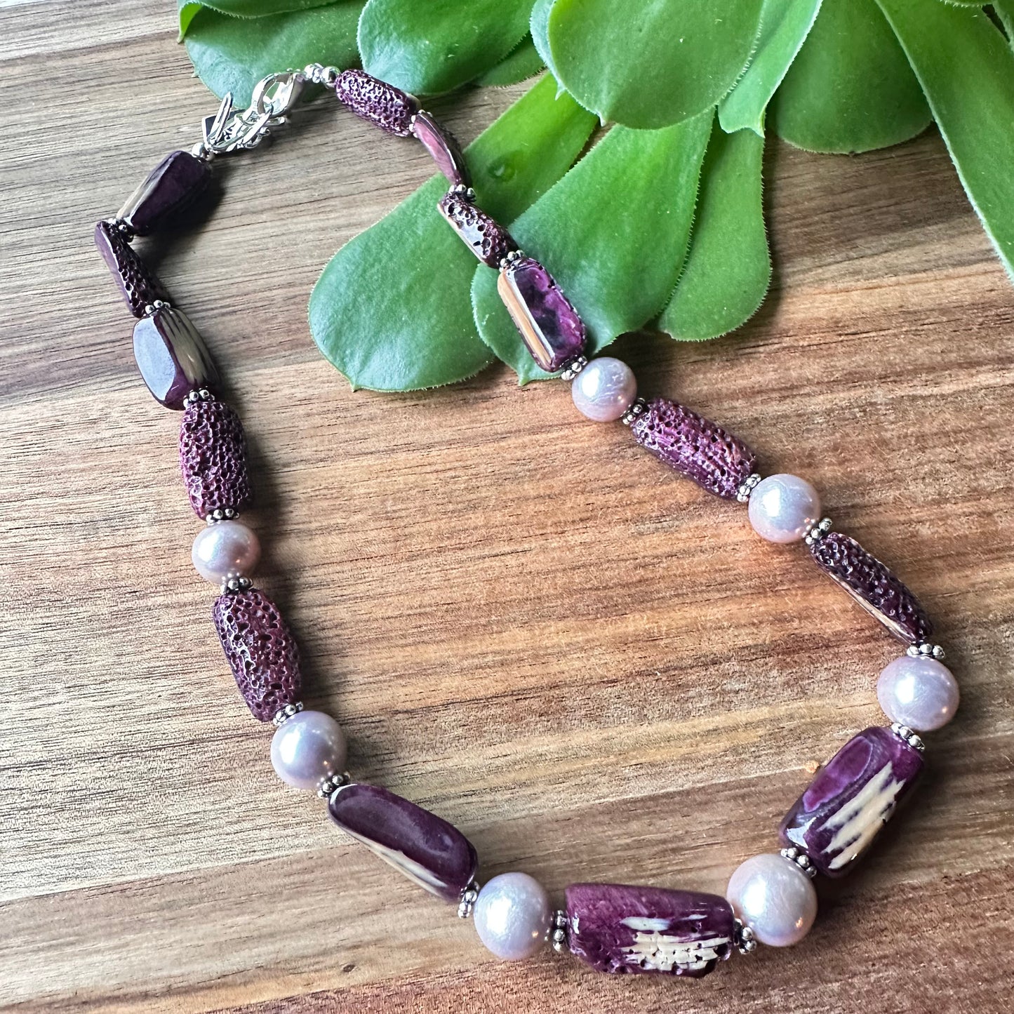 Pearl Purple Spiny Oyster Sterling Necklace (18”-20”)
