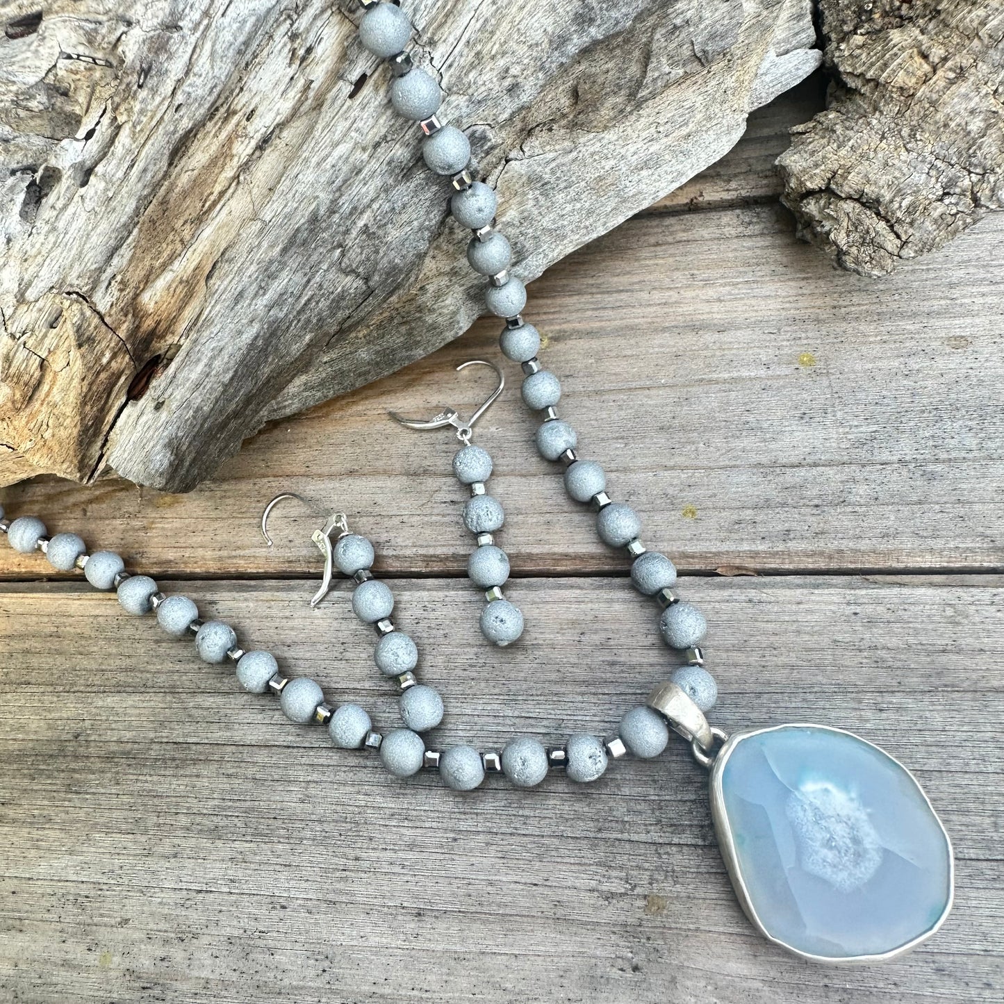 Druzy Hematite Sterling Silver Earrings