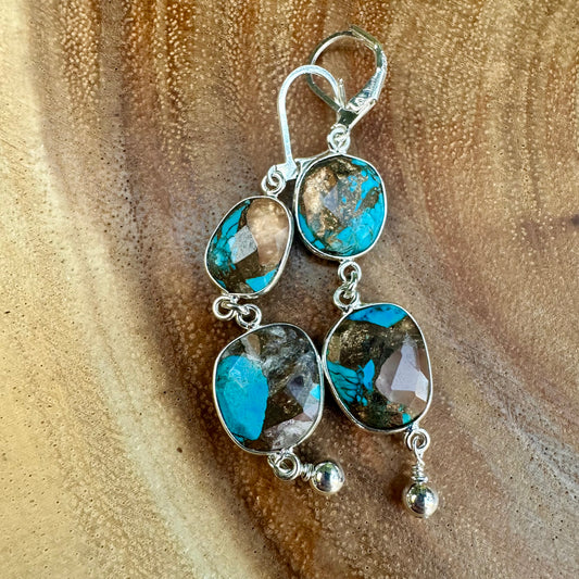 Mohave Rose Quartz Copper Turquoise Drop Earrings (2.5”)