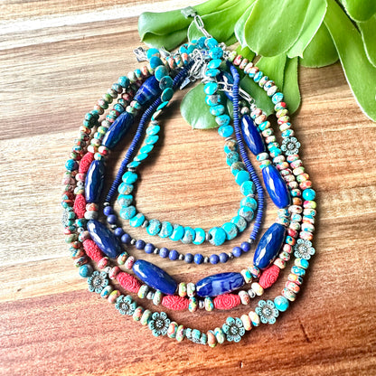 Afghan Lapis Navajo Pearl Necklace (17”-19”)