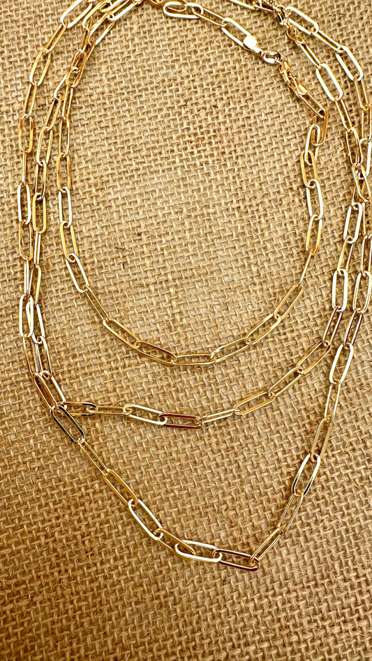 N0936  18”Paperclip 18K Gold Filled Necklace