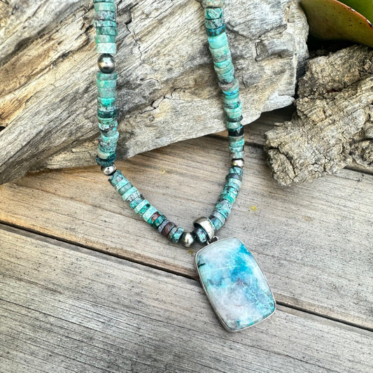 Chrysocolla in Quartz (Pendant) Turquoise Necklace