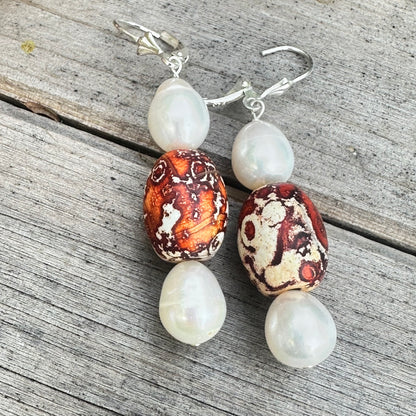 Tibetan Agate Pearl Necklace (18”-20”)