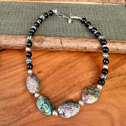 Abalone Onyx Sterling Silver Necklace 18'-20"