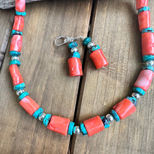 Load image into Gallery viewer, N0859  Coral Turquoise Sterling Necklace (18”-20”)
