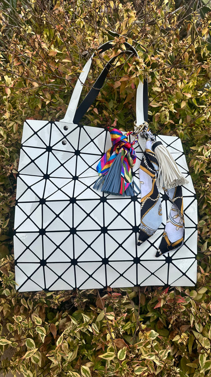 White Geometric Tote