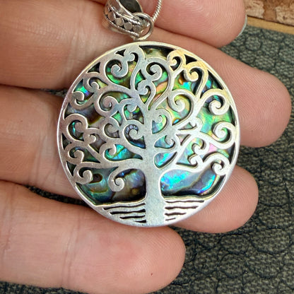Sale - 1.6" Abalone Sterling Silver Pendant on 18" Sterling Silver Chain (Reversible)