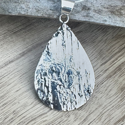 Taxco Textured Sterling Silver Teardrop 2.2” Necklace