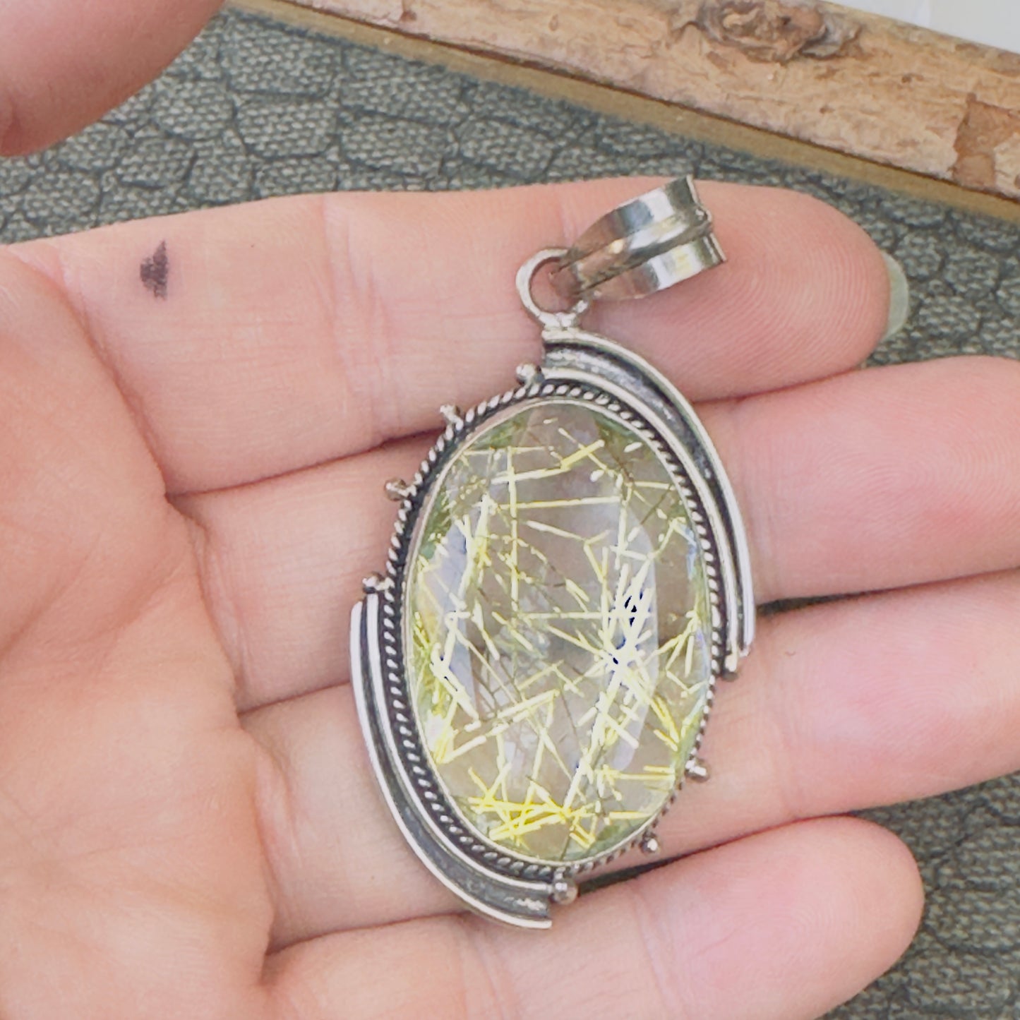 Sale -  2.25"  Rutilated Quartz Sterling Silver Pendant Necklace (18")