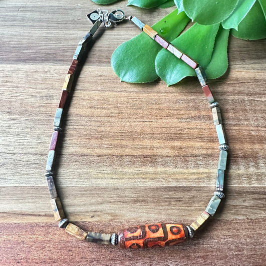 Jasper Agate Navajo Pearl Necklace (18”-20”)