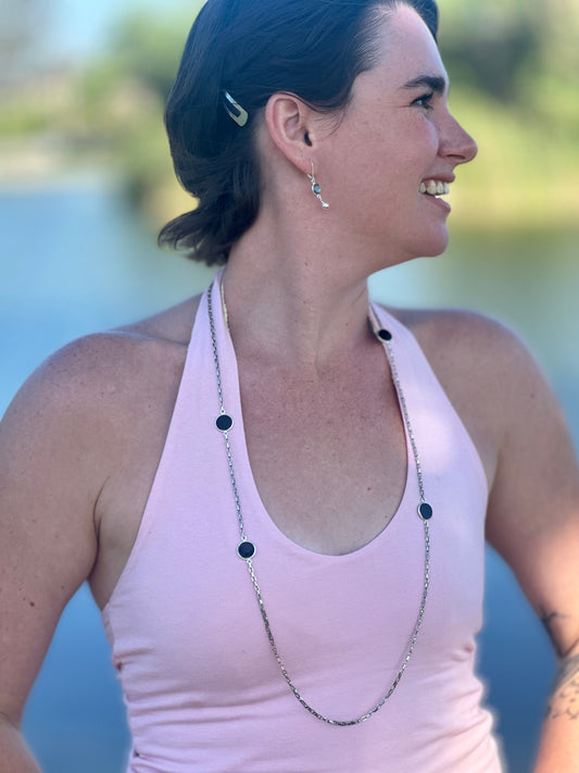 36” Onyx Oxidized Sterling Necklace