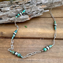 Load image into Gallery viewer, N0820   Navajo Pearl Turquoise Oxidized Necklace (26”-28”)
