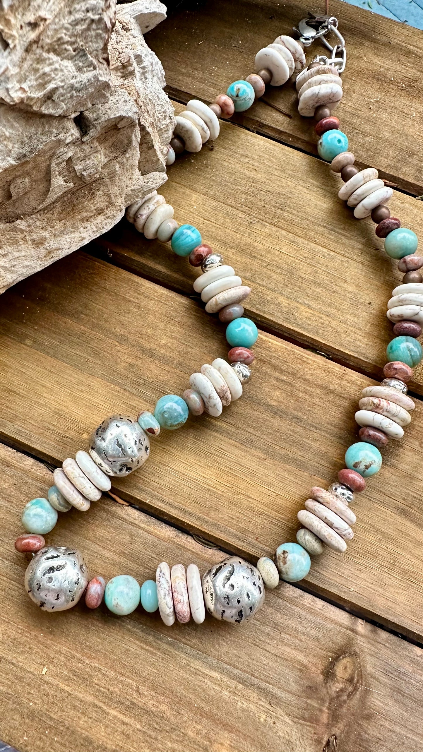 N0857  Turquoise Pearl Sterling Necklace (20”-22”)