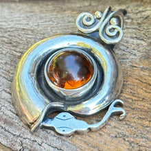 Load image into Gallery viewer, Taxco Baltic Amber Pendant 2.2” Necklace (18&quot;)
