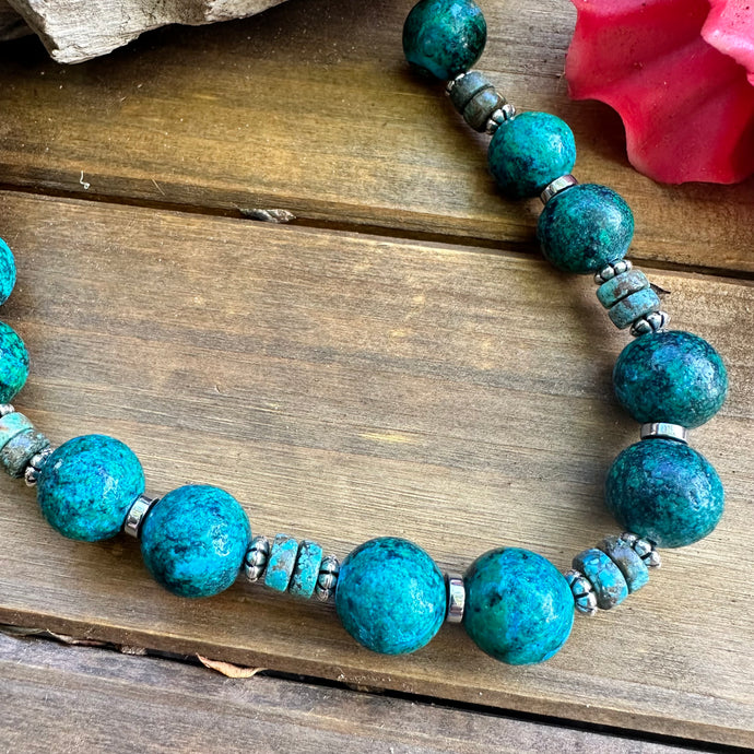 N0853  Turquoise Azurite Sterling Necklace (18”-20”)