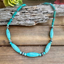 Load image into Gallery viewer, N0819   Navajo Pearl Turquoise Oxidized Necklace (18”-20”)
