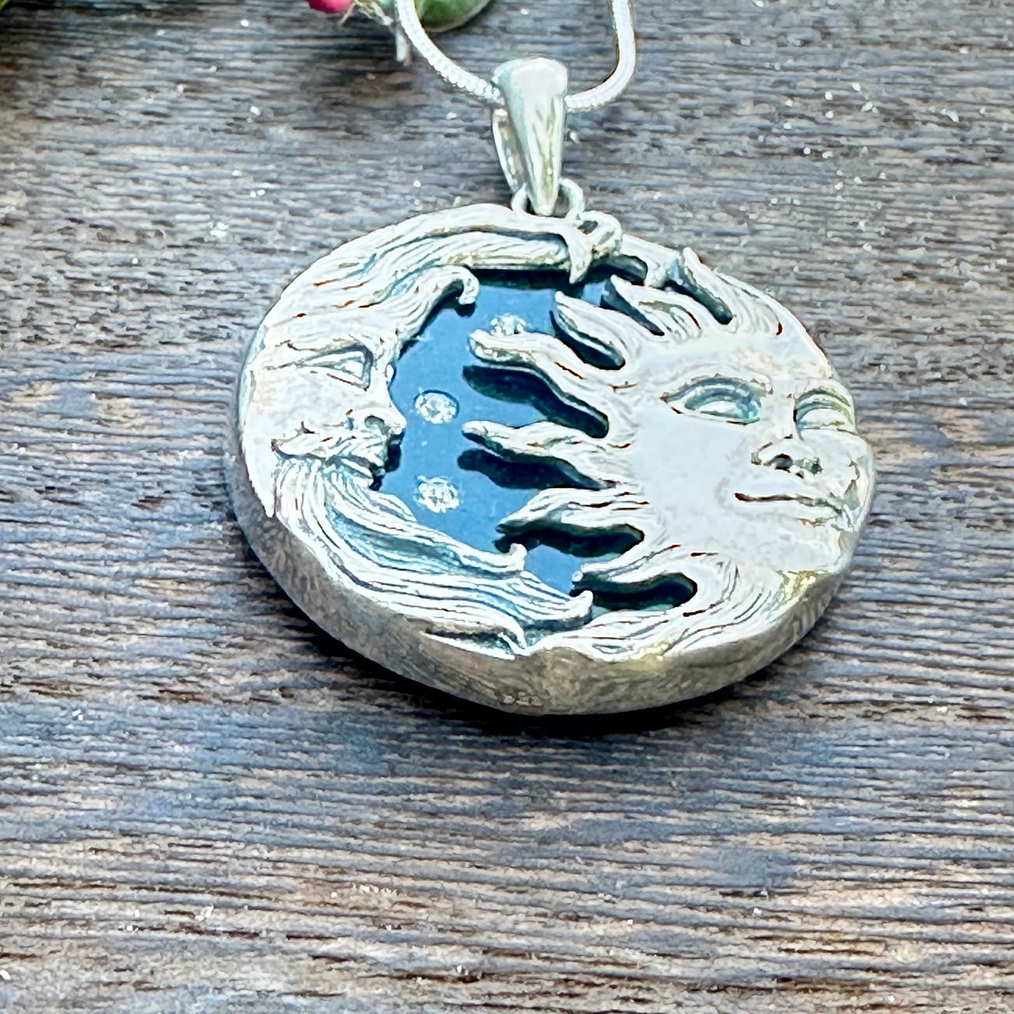 Sterling Silver Sun and Moon Pendant 18” Sterling Silver Chain