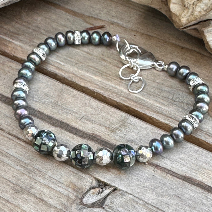 B0334 Abalone Pearl Sterling Silver Bracelet