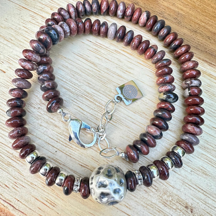 Leopard Skin Jasper Sterling Silver Necklace (18