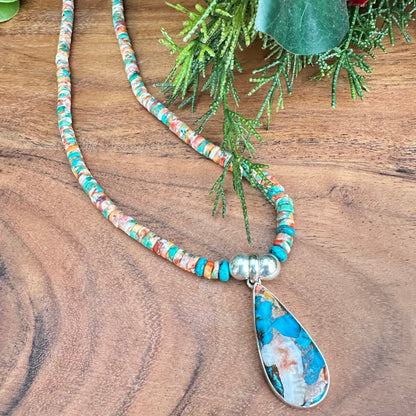 Turquoise Spiny Oyster Sterling Silver Necklace