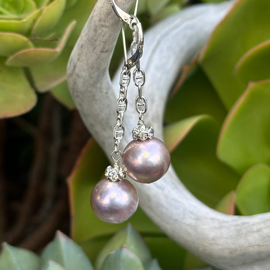 Cultured Pearl Drop Earrings 2.2”