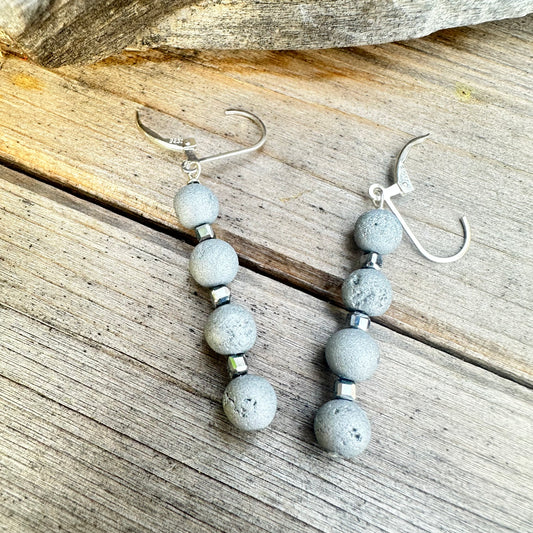 Druzy Hematite Sterling Silver Earrings