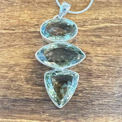 Green Amethyst Pendant Necklace 2.25”