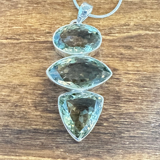 Green Amethyst Pendant Necklace 2.25”