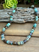 Load image into Gallery viewer, N0830   Turquoise Bronzite Statement Sterling Necklace (18”-20”)
