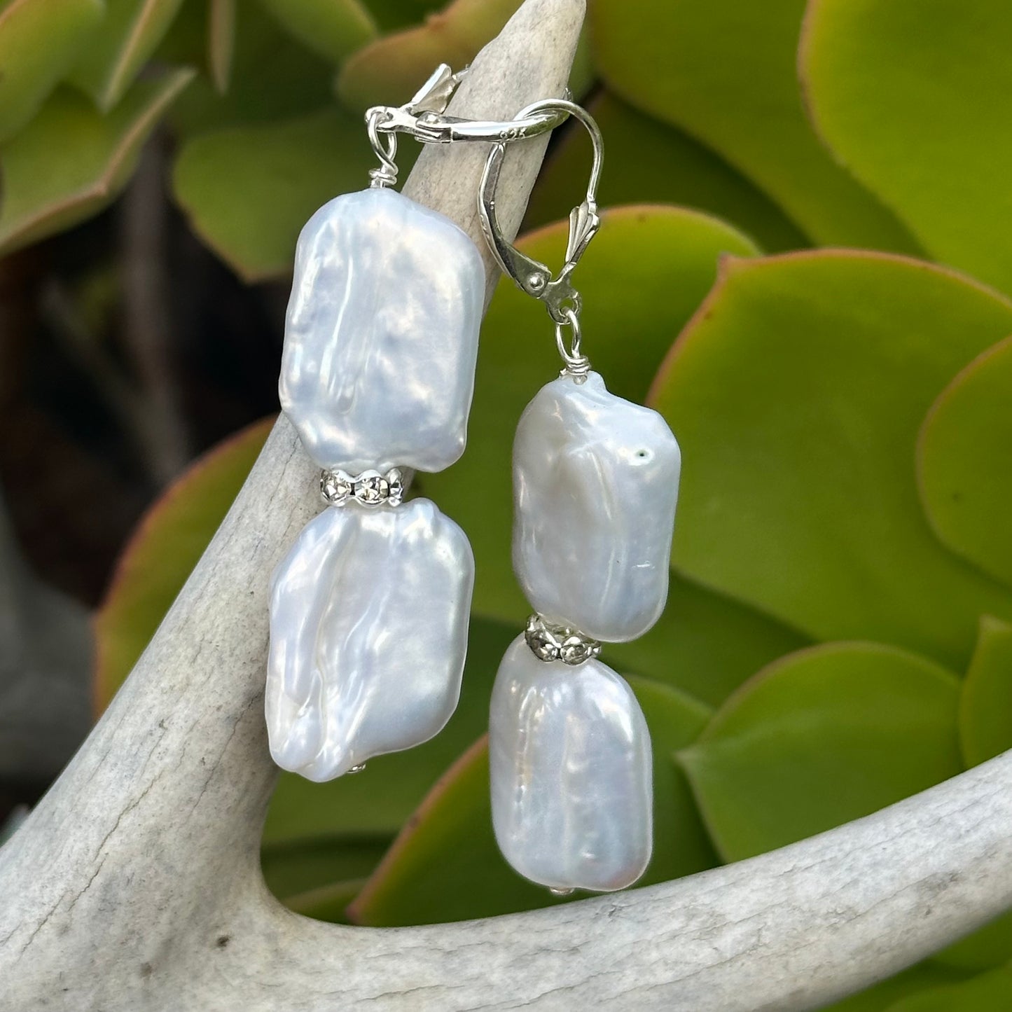 Double Cultured Pearl Earrings 2.5”