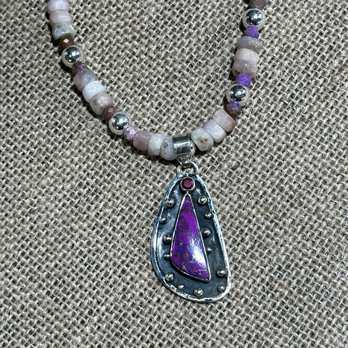 N0558  Tourmaline Purple Turquoise Necklace