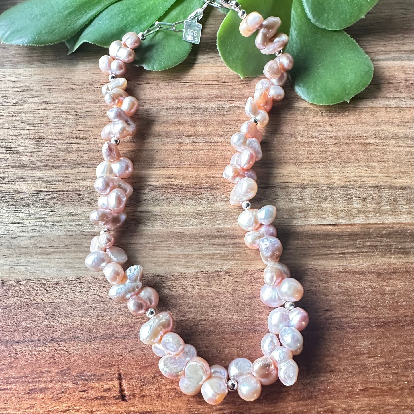 Natural Peachy Pearl Statement Necklace (17”-19”)