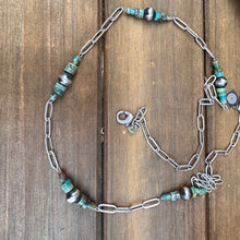 Load image into Gallery viewer, N0820   Navajo Pearl Turquoise Oxidized Necklace (26”-28”)
