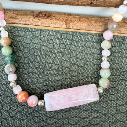 Sale - 18"-20"  Rose Quartz Lithia Tourmaline Sterling Silver Necklace