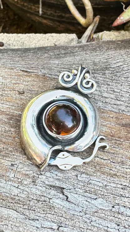 Taxco Baltic Amber Pendant 2.2” Necklace (18")