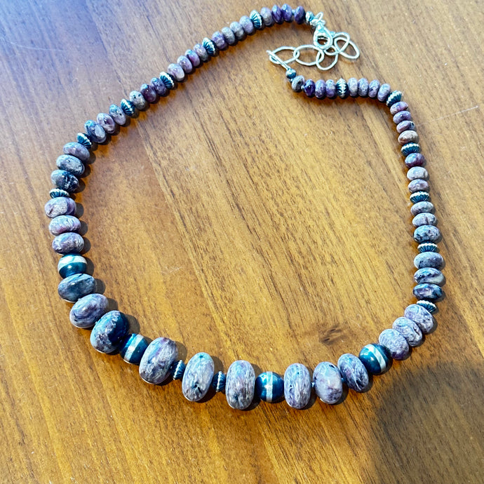 SSP-339  18”-20”Charoite Navajo Pearl Necklace