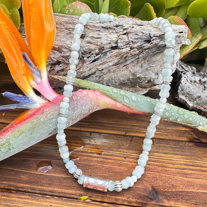 Aquamarine Sterling Barrel Necklace (18”-20”)