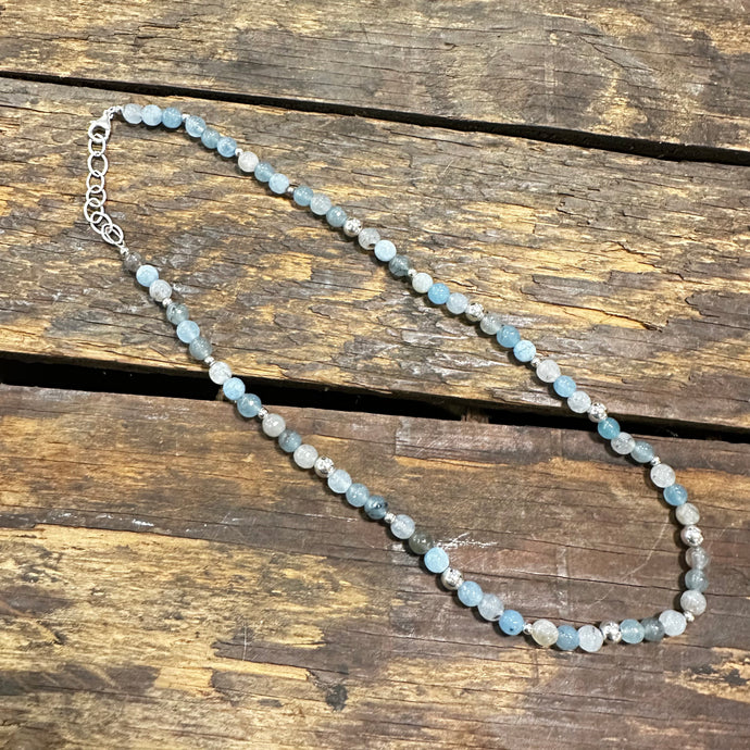 SN0140.  17-19” Aqua Marine Sterling Necklace