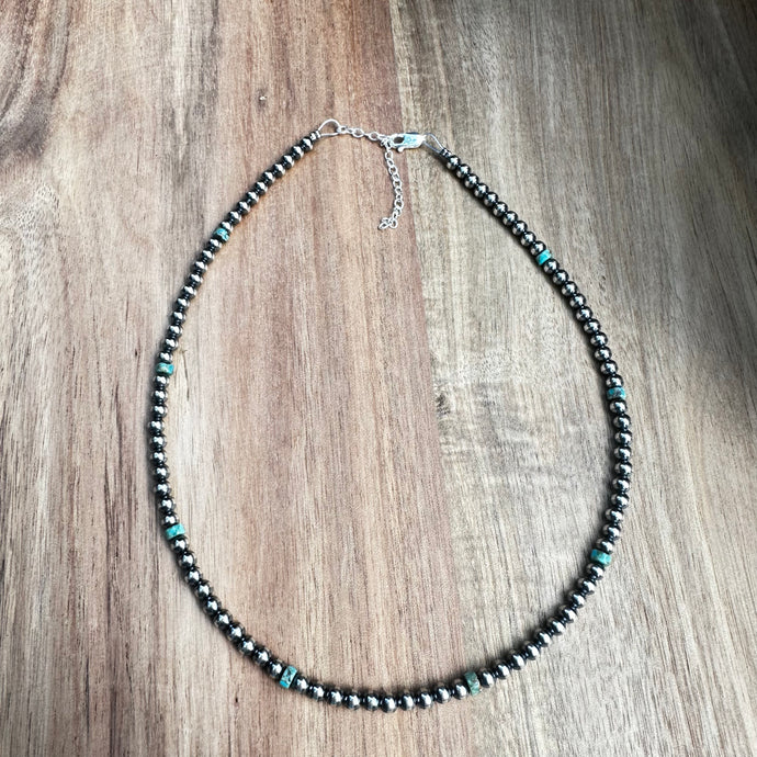 SN0119.  14”-17” Turquoise Navajo Pearls Necklace